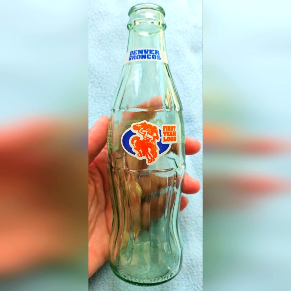 Vintage Coca-Cola X Denver Broncos First Team Logo Open Glass Bottle, 8 oz